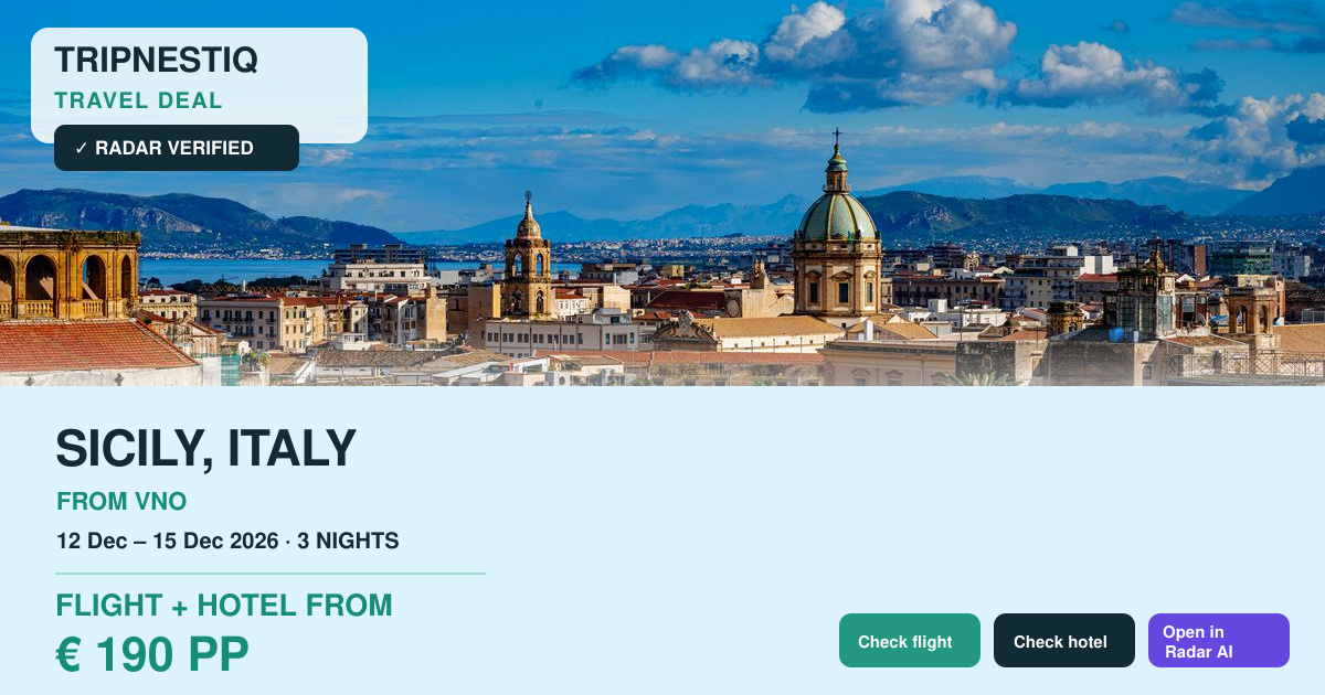Sicily iš Vilnius — 3 nakvynės, skrydis + viešbutis nuo EUR 190 asm.