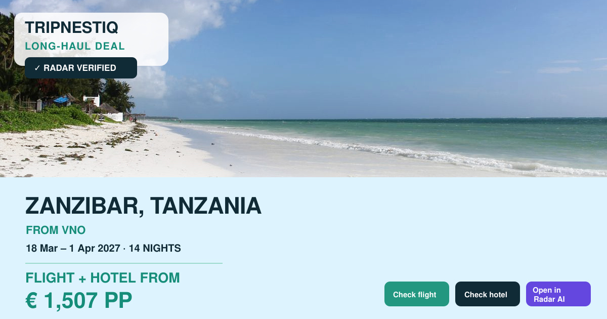 Zanzibar iš Vilnius — 14 nakvynės, skrydis + viešbutis nuo EUR 1,507 asm.
