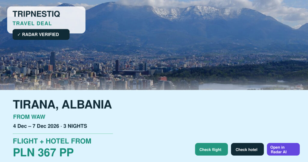 Tirana travel deal from Warszawa