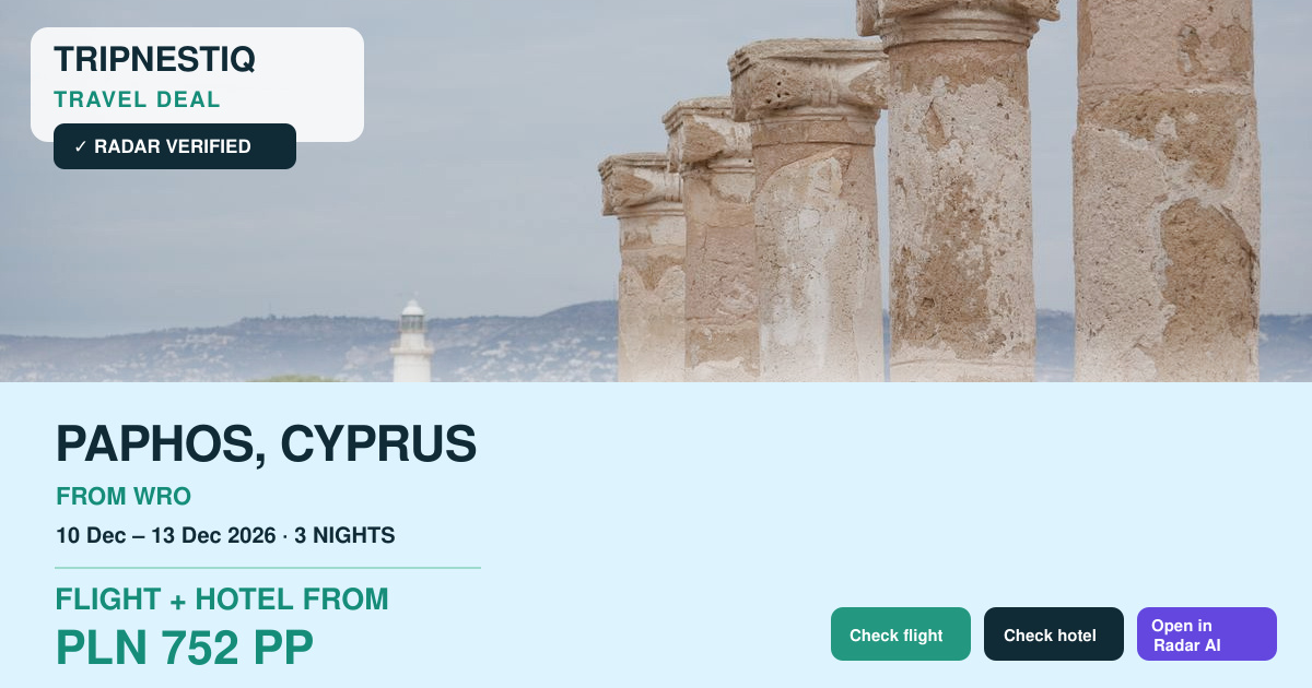 Paphos travel deal from Wrocław