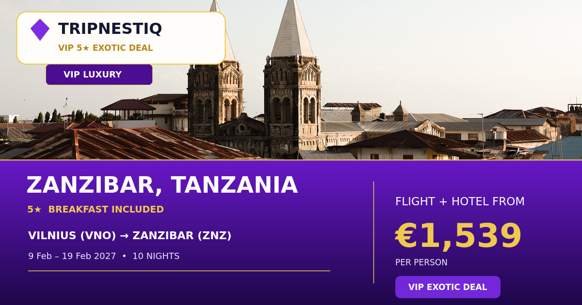 Zanzibar iš Vilnius — 10 nakvynės, skrydis + viešbutis nuo EUR 1,539 asm.