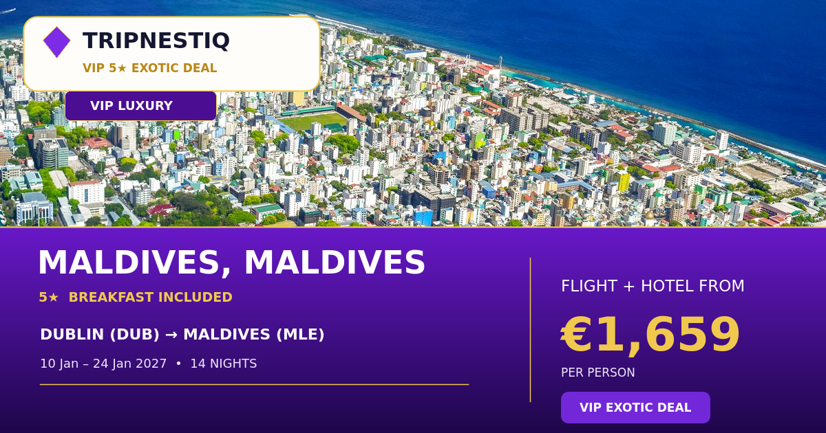 Maldives from Dublin — 14 nights, flight + hotel from EUR 1,659 pp